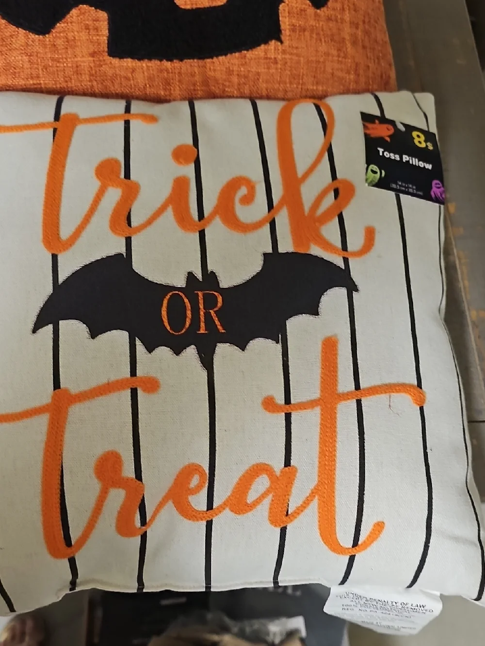 Nwt 3 Halloween Trick or Treat Decorative Pillow Set - Orange & Cream